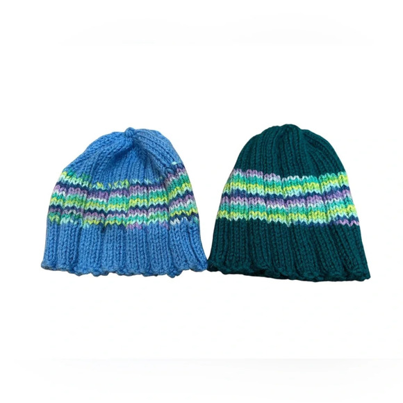 Toddler Knit Beanie Hat Bundle 2-Pack Striped Winter Cold Weather Essentials - Picture 1 of 3